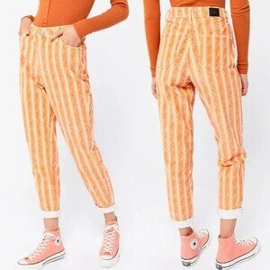Urban Outfitters BDG Mom High Rise Floral Stripe Corduroy Pants Orange 70s Peach